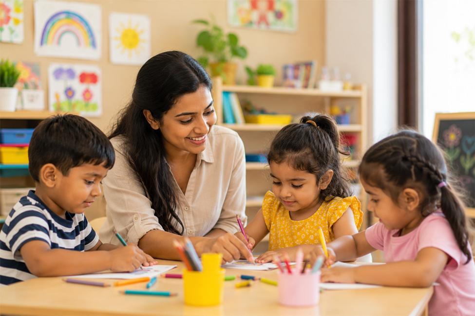 Teacher interacting with children